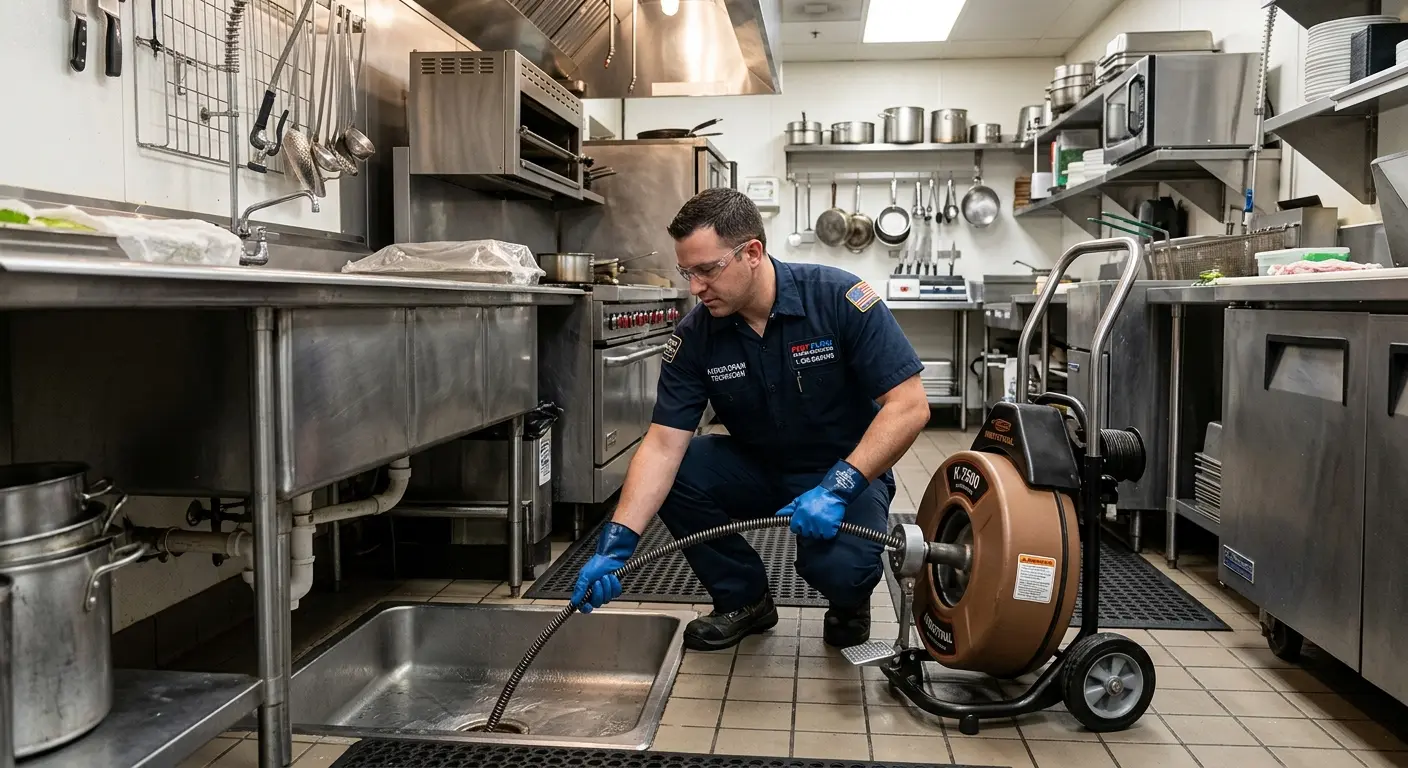 Commercial drain cleaning service in a restaurant kitchen in Schuyler