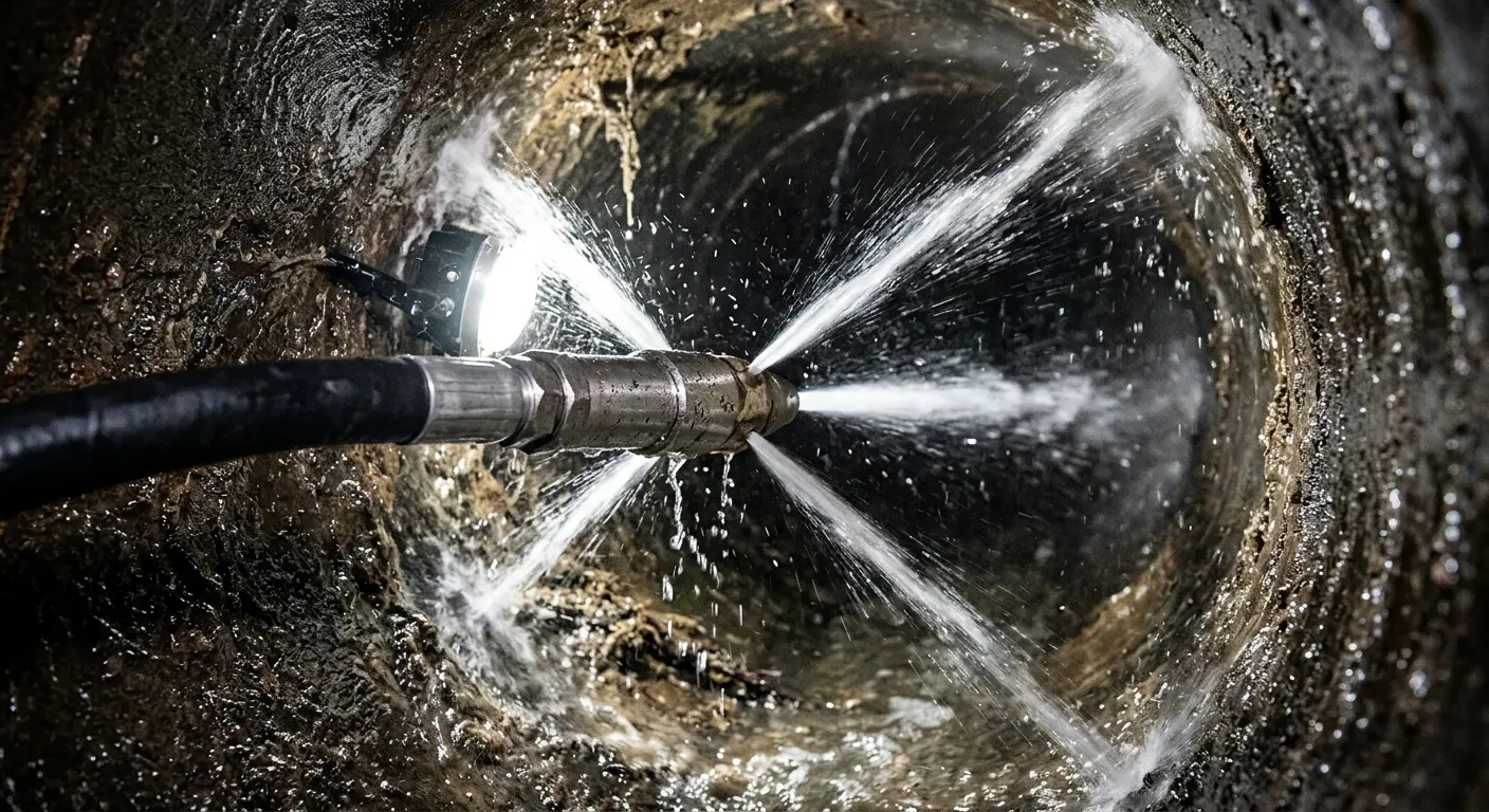 High-pressure hydro jetting nozzle cleaning sewer pipe for Storm Drain Cleaning in Schuyler